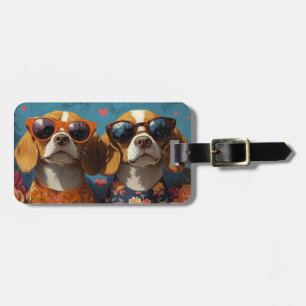 Étiquette À Bagage Beagle avec Coeur Roses Saint-Valentin