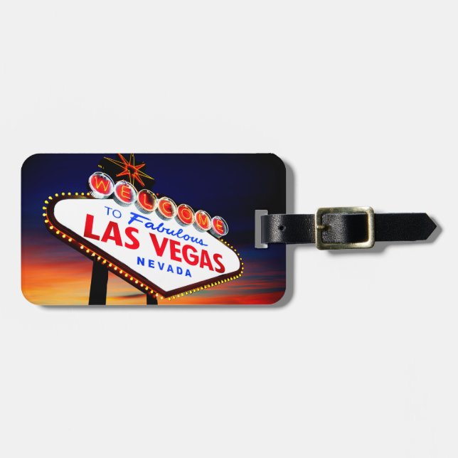 Étiquette À Bagage Beau coucher de soleil de Las Vegas avec informati (Devant horizontal)