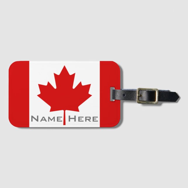 Étiquette À Bagage Beau drapeau du Canada avec Monogramme (Devant Horizontal)