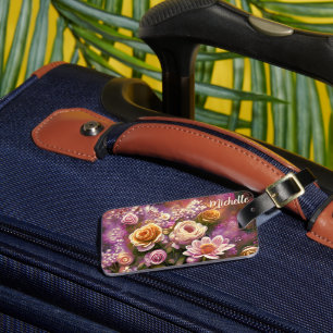Étiquette À Bagage Beau Motif de fleurs acryliques