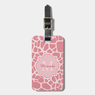 Étiquette À Bagage Beau motif rose de girafe avec le monogramme et le