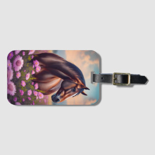 Étiquette À Bagage Beau Quarter Horse avec fleurs