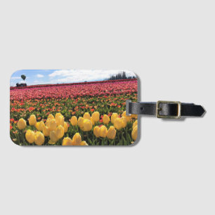 Étiquette À Bagage Beautiful Tulip Field avec Hot Air Balloon, Oregon