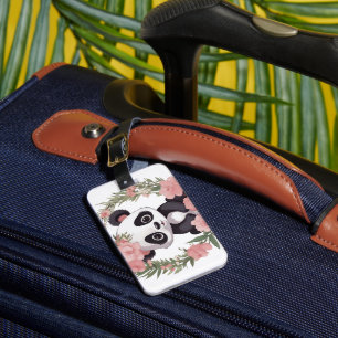 Étiquette À Bagage Bébé adorable Panda Ours avec fleurs