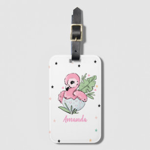 Étiquette À Bagage Bébé flamant rose chic, étoiles, princesse