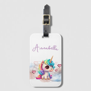 Étiquette À Bagage Bébé mignon licorne et Coeurs