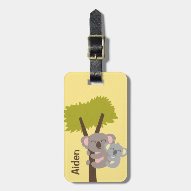 Étiquette À Bagage Bébé mignon Ours Koala et maman pour les enfants (Devant Vertical)