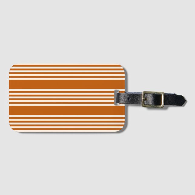 Étiquette À Bagage Beige et orange brûlé cinq rayures motif (Devant Horizontal)