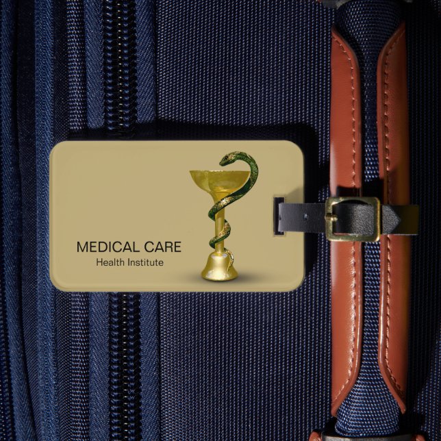 Étiquette À Bagage Beige Médicale Bowl Hygieia Gold Snake Caduceus (Insitu Rectoal 4)