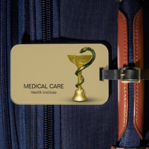 Étiquette À Bagage Beige Médicale Snake Bowl Hygieia Gold Caduceus