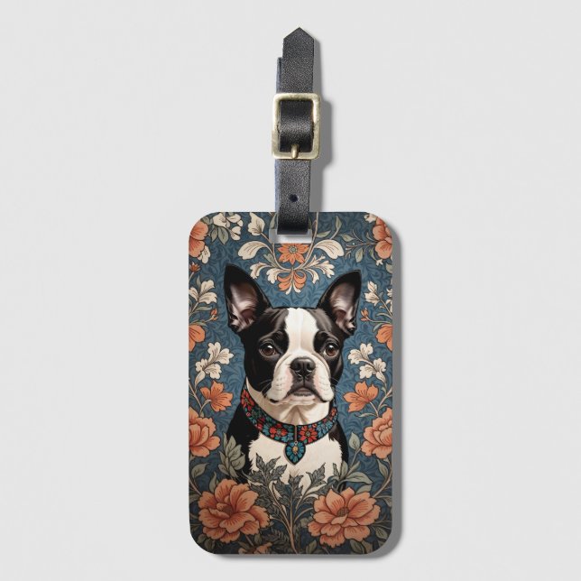 Étiquette À Bagage Belle Boston Terrier William Morris Inspiré (Devant Vertical)
