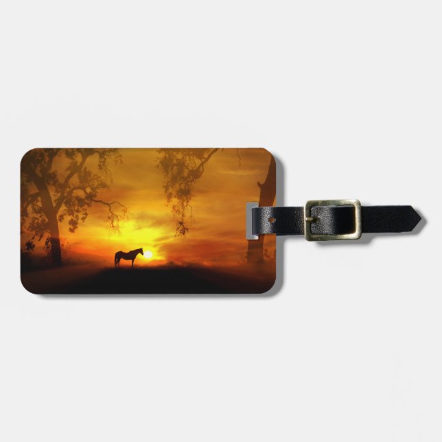Étiquette À Bagage Belle étiquette Cheval au coucher du soleil (Devant horizontal)
