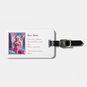 Étiquette À Bagage Belle fille de Noël rose 01