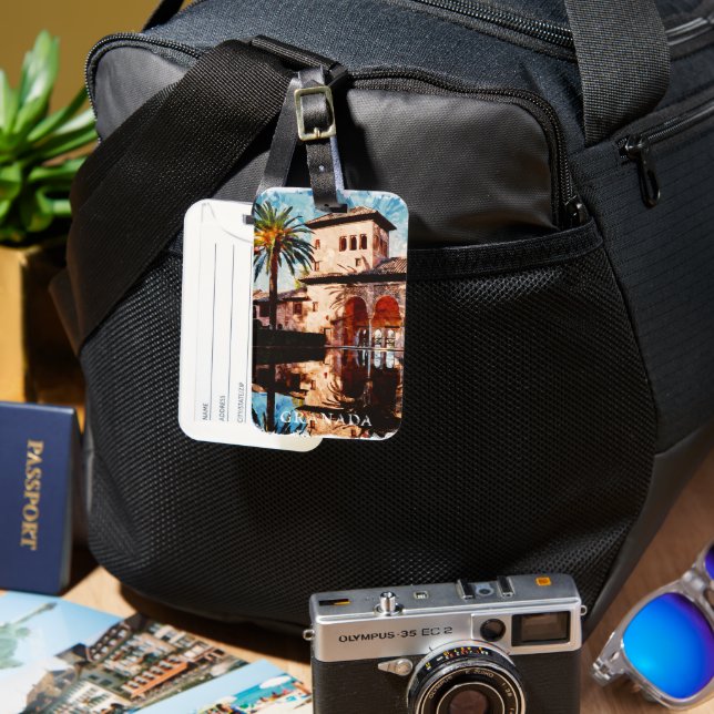 Étiquette À Bagage Belle Grenade Espagne Alahmbra Voyage (Recto & Verso)