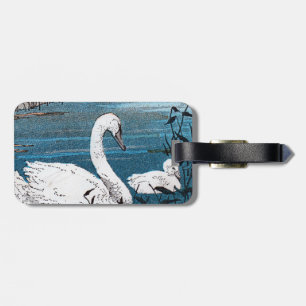 Étiquette À Bagage Belle Mère Blanche Swan Nage avec bébé