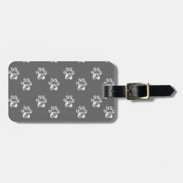 Étiquette À Bagage Belle motif de patte tendance sur gris foncé (Devant horizontal)