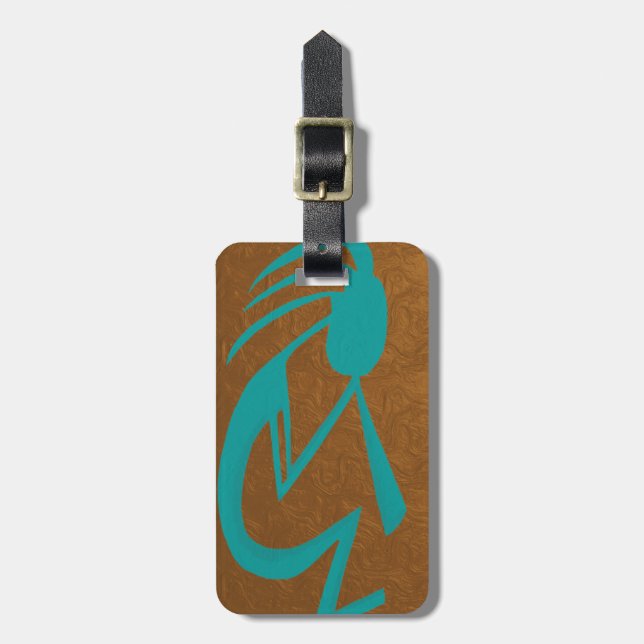 Étiquette À Bagage Belle peinture Turquoise Kokopelli (Devant Vertical)