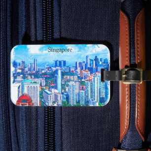 Étiquette À Bagage Belle Singapour Asie Panorama Vue