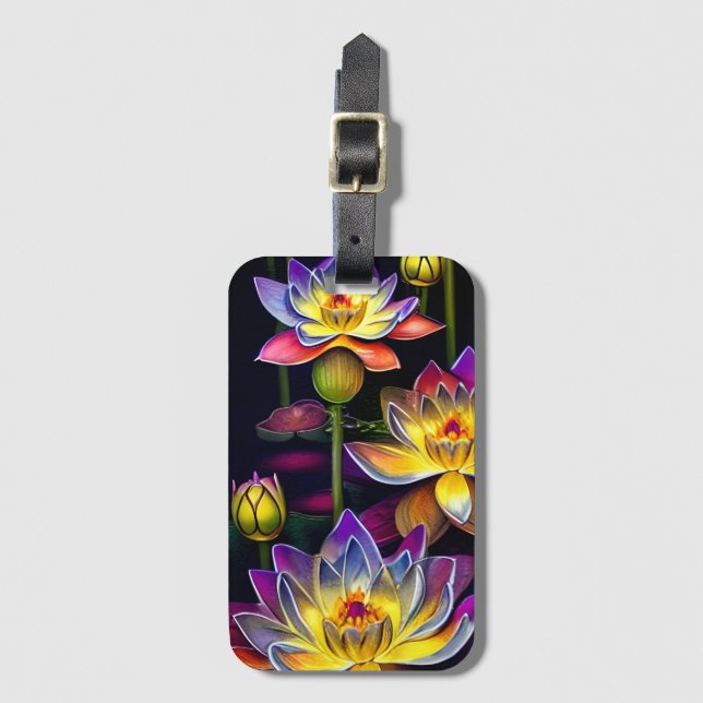 Étiquette À Bagage Belles fleurs de Lotus la nuit (Devant Vertical)