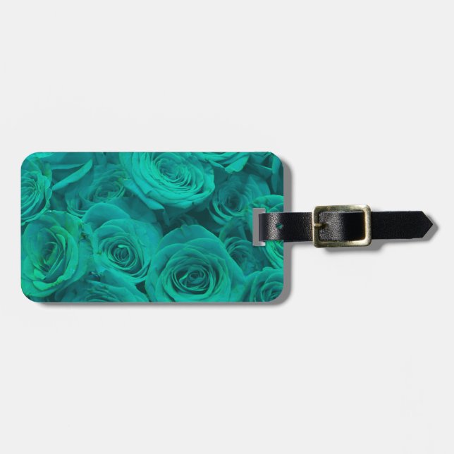 Étiquette À Bagage Belles fleurs turquoises roses turquoises (Devant horizontal)