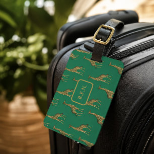 Étiquette À Bagage Belles Girafes Vertes et Marrons