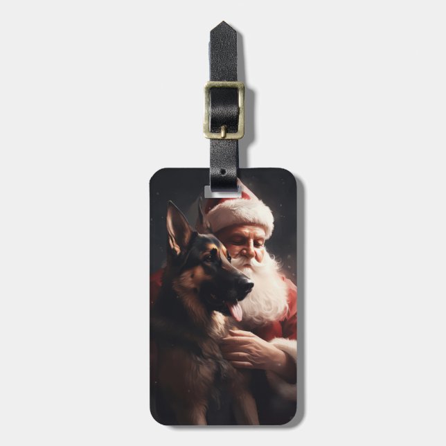 Étiquette À Bagage Berger Allemand Avec Noël Festif Du Père Noël (Devant Vertical)
