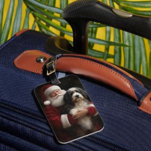 Étiquette À Bagage Bernedoodle avec Noël Festif du Père Noël