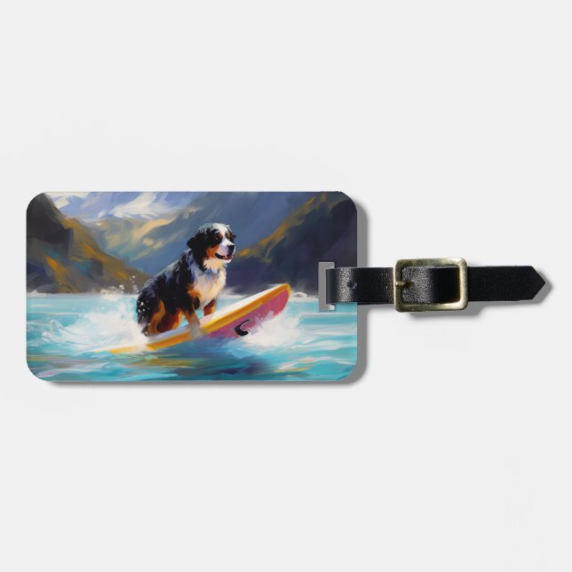 Étiquette À Bagage Bernese Mountain Beach Surf Paining (Devant horizontal)