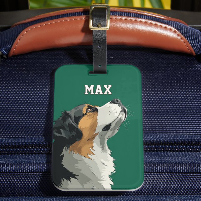 Étiquette À Bagage Bernese Mountain Dog on Green Background (Insitu Rectoal 2)
