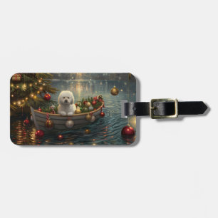 Étiquette À Bagage Bichon Frise Noël Festive Voyage