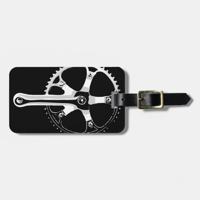 Étiquette À Bagage Bicyclette Crankset - blanc de Pista sur le noir (Devant horizontal)