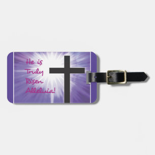 Étiquette À Bagage Bienheureux de Pâques Cross Starburst sur violet,