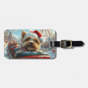 Étiquette À Bagage Biewer Terrier Chien Montagnes Russes Noël