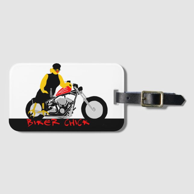 Étiquette À Bagage BIKER CHICK assise sur sa moto (Devant Horizontal)