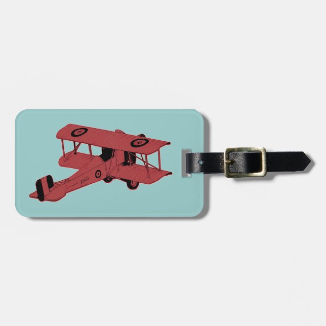 Étiquette À Bagage biplan vintage rouge (Devant horizontal)