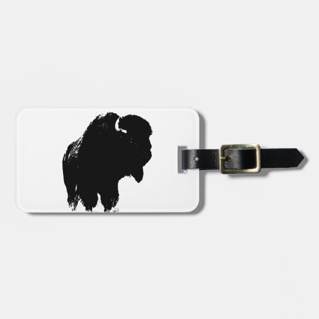 Étiquette À Bagage Bison de bison noir et blanc Pop Art (Devant horizontal)