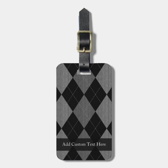 Étiquette À Bagage Black and charcoal Gray Argyle (Devant Vertical)