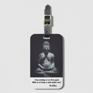 Étiquette À Bagage Black and White Buddha Sculpture with Quote