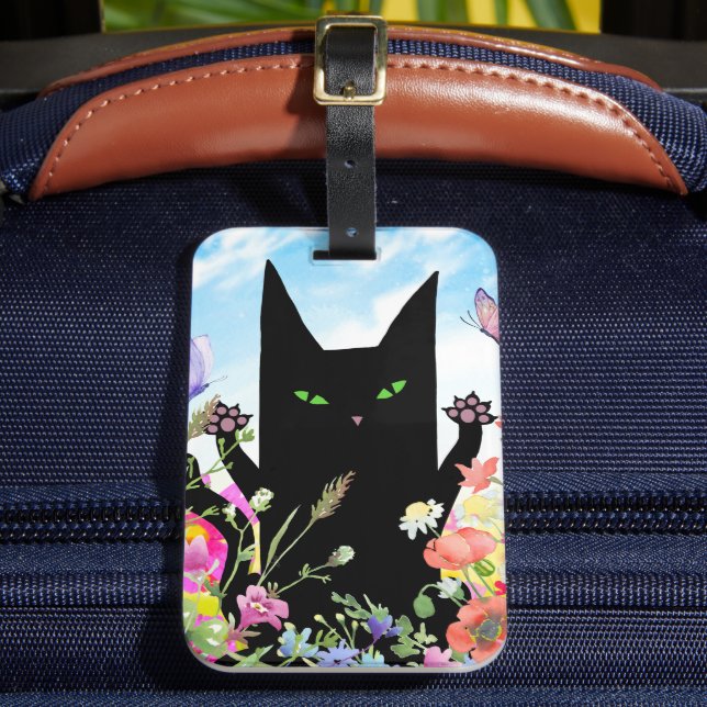 Étiquette À Bagage Black Cat Spring Fever:  Kitty and Flowers (Insitu Rectoal 2)