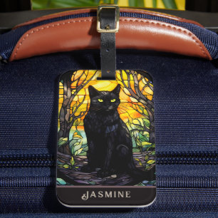 Étiquette À Bagage Black Cat Vitrail jaune
