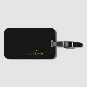 Étiquette À Bagage Black Gold Girl Script Monogramme Nom Moderne