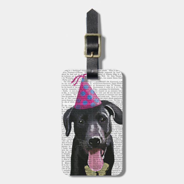 Étiquette À Bagage Black Labrador Avec Casquette de fête (Devant Vertical)