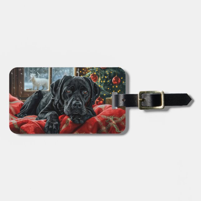 Étiquette À Bagage Black Labrador Chien Festive de Noël (Devant horizontal)