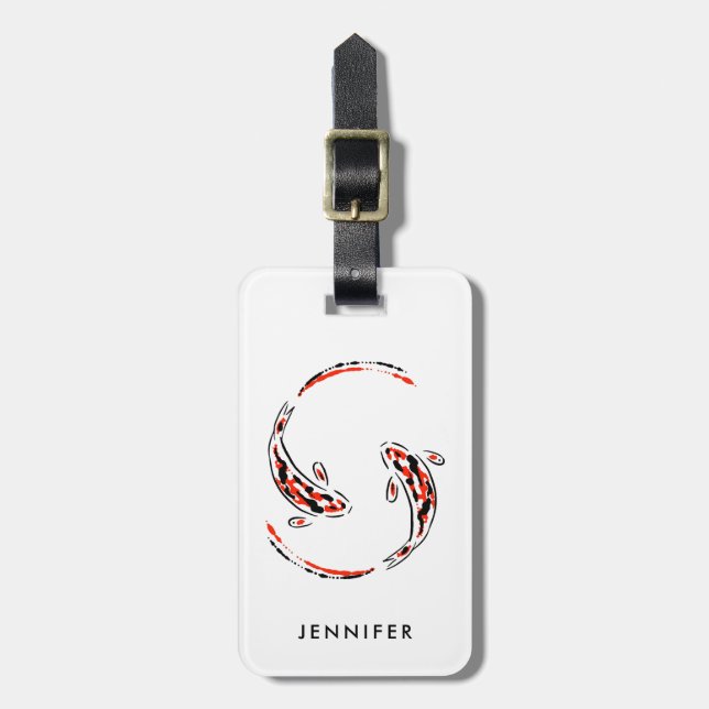 Étiquette À Bagage Black & Red Japanese Koi Fish Artistic (Devant Vertical)