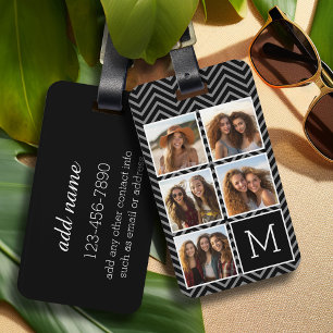 Étiquette À Bagage Black White Instagram 5 Photo Collage Monogram