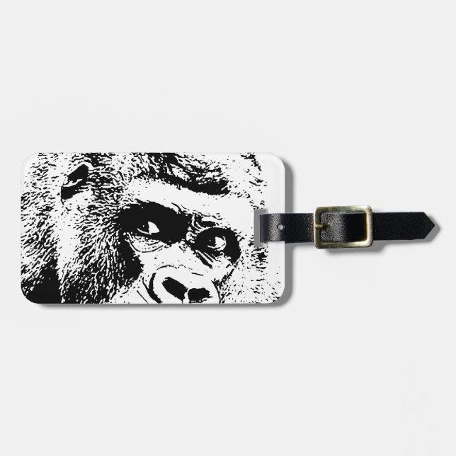 Étiquette À Bagage Black White Pop Art Gorilla (Devant horizontal)