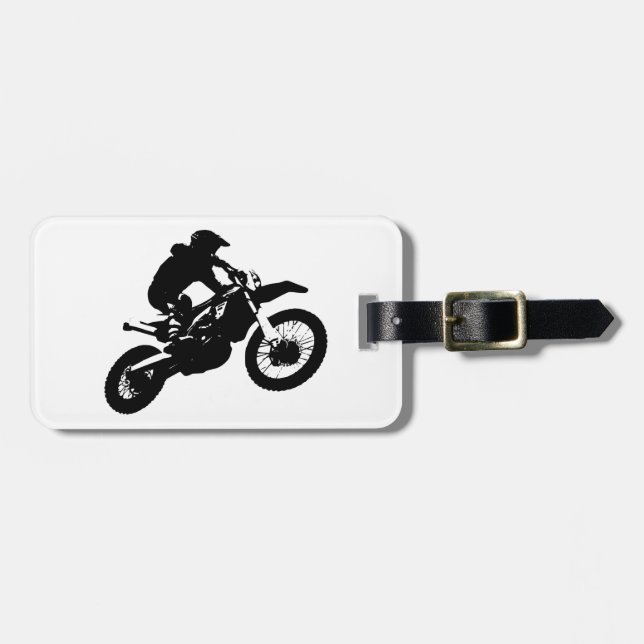 Étiquette À Bagage Black White Pop Art Motocross Motorcyle Sport (Devant horizontal)