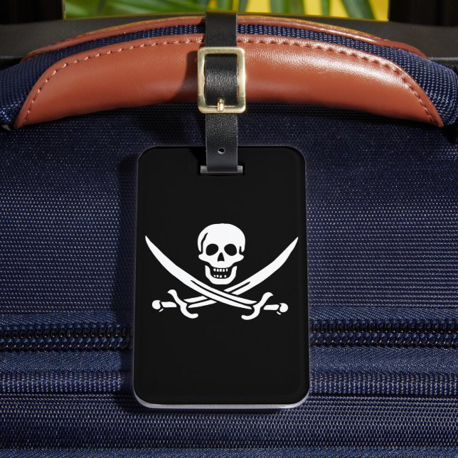 Étiquette À Bagage Blanc, Drapeau Pirate Calico Jack, Crâne & Cutlass (Insitu Rectoal 2)