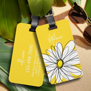 Étiquette À Bagage Blanc et Jaune de marguerite Whimsical Texte perso