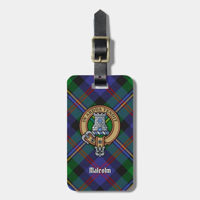 Étiquette À Bagage Blason du clan Malcolm sur tartan (Devant Vertical)